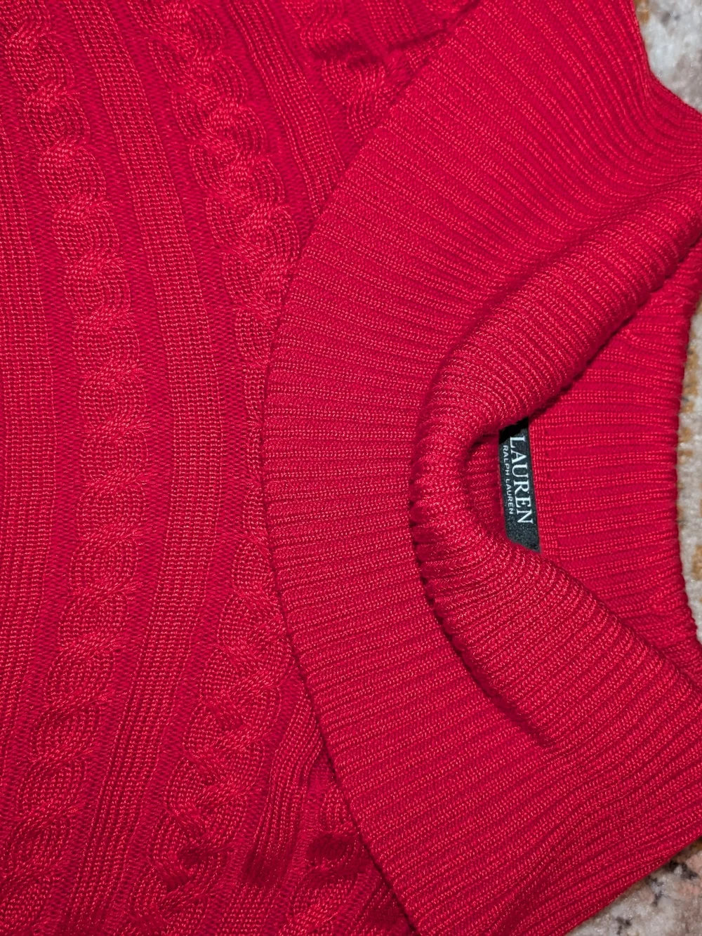 Lauren Ralph Lauren Women's L Red Cable-Knit Cowlneck Sweater Holiday Cozy